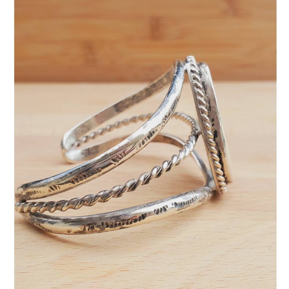 Navajo White Bone Sterling Silver Twisted Rope Cuff Bracelet Small 6.5in - Picture 8 of 9